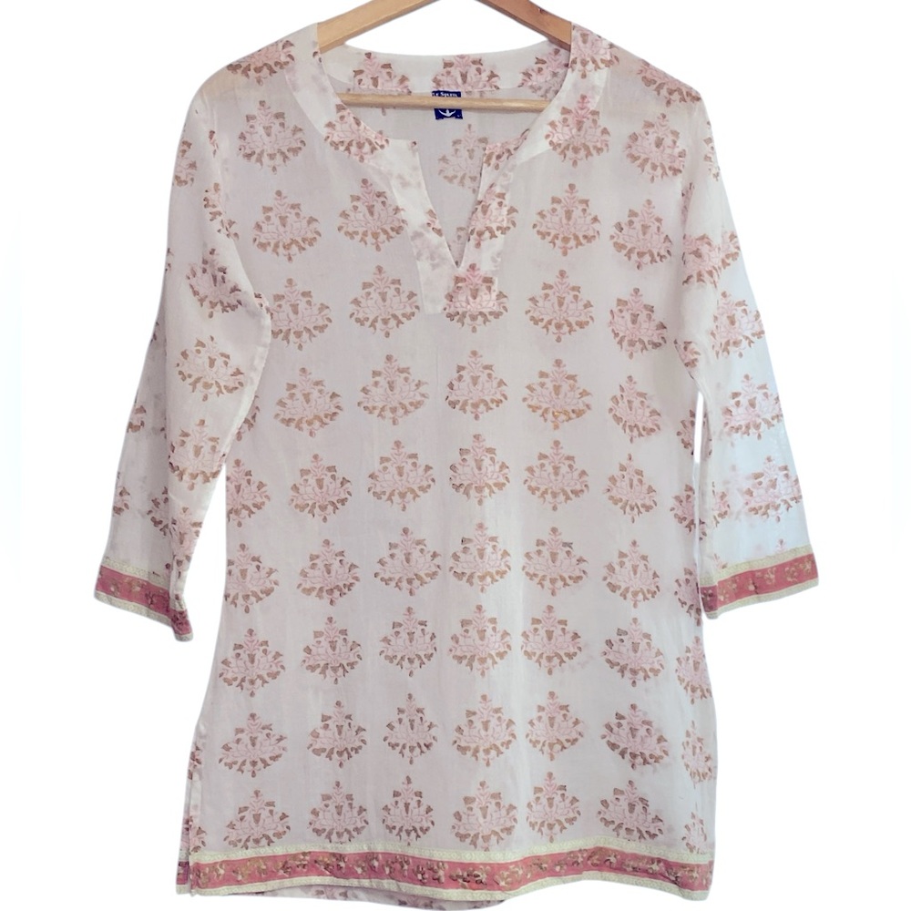 Le Soleil Miami Pink and Gokd Fliral Tunic/Swim Cover